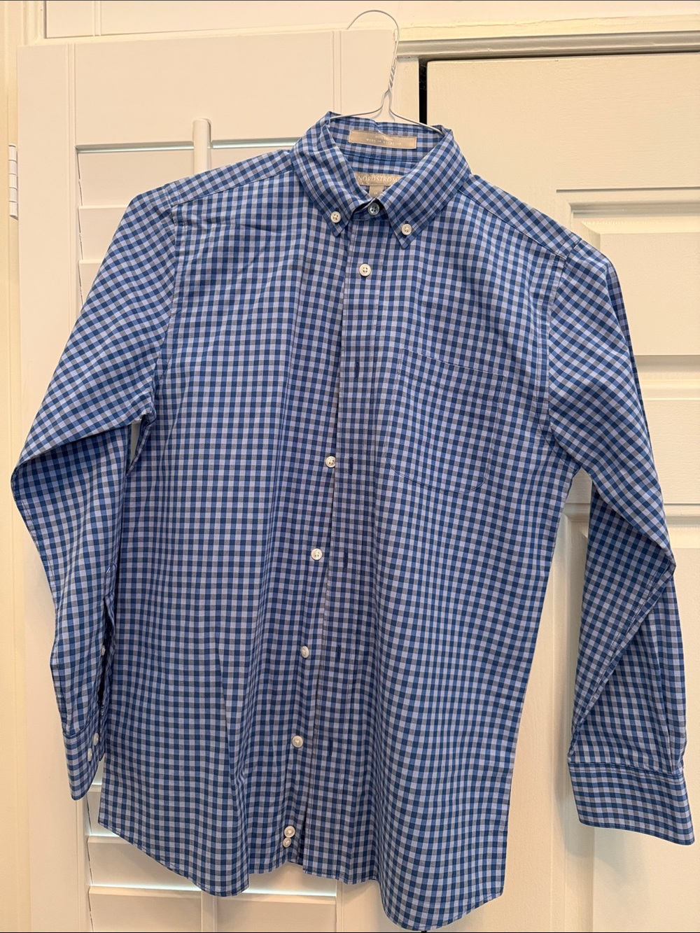 Nordstrom Blue and White Gingham Button-Down Shirt - Boys Size 12
